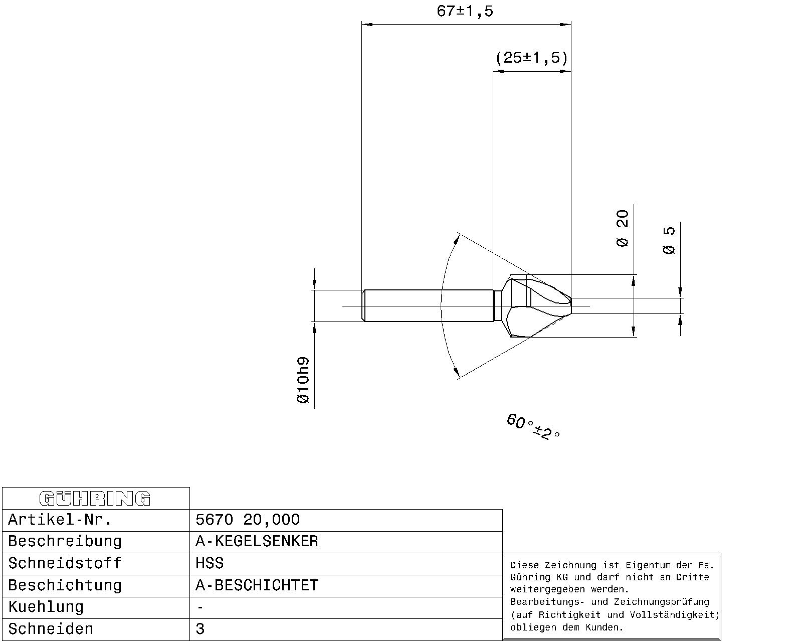 Guhring Countersink SpyroTec 60deg 20mm HSCO TiA - Image 2