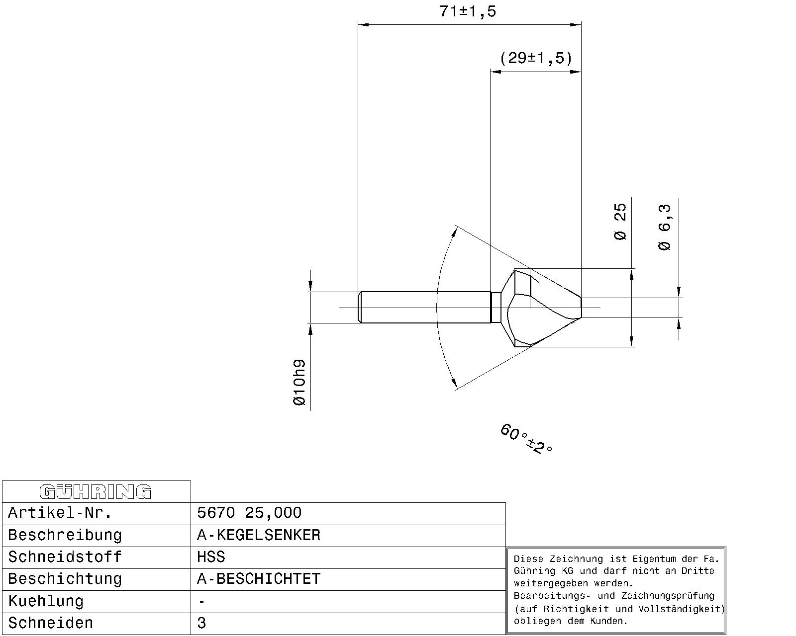 Guhring Countersink SpyroTec 60deg 25mm HSCO TiA - Image 2
