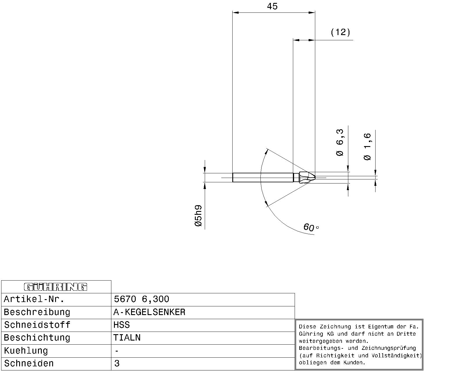 Guhring Countersink SpyroTec 60deg 6.3mm HSCO Ti - Image 2