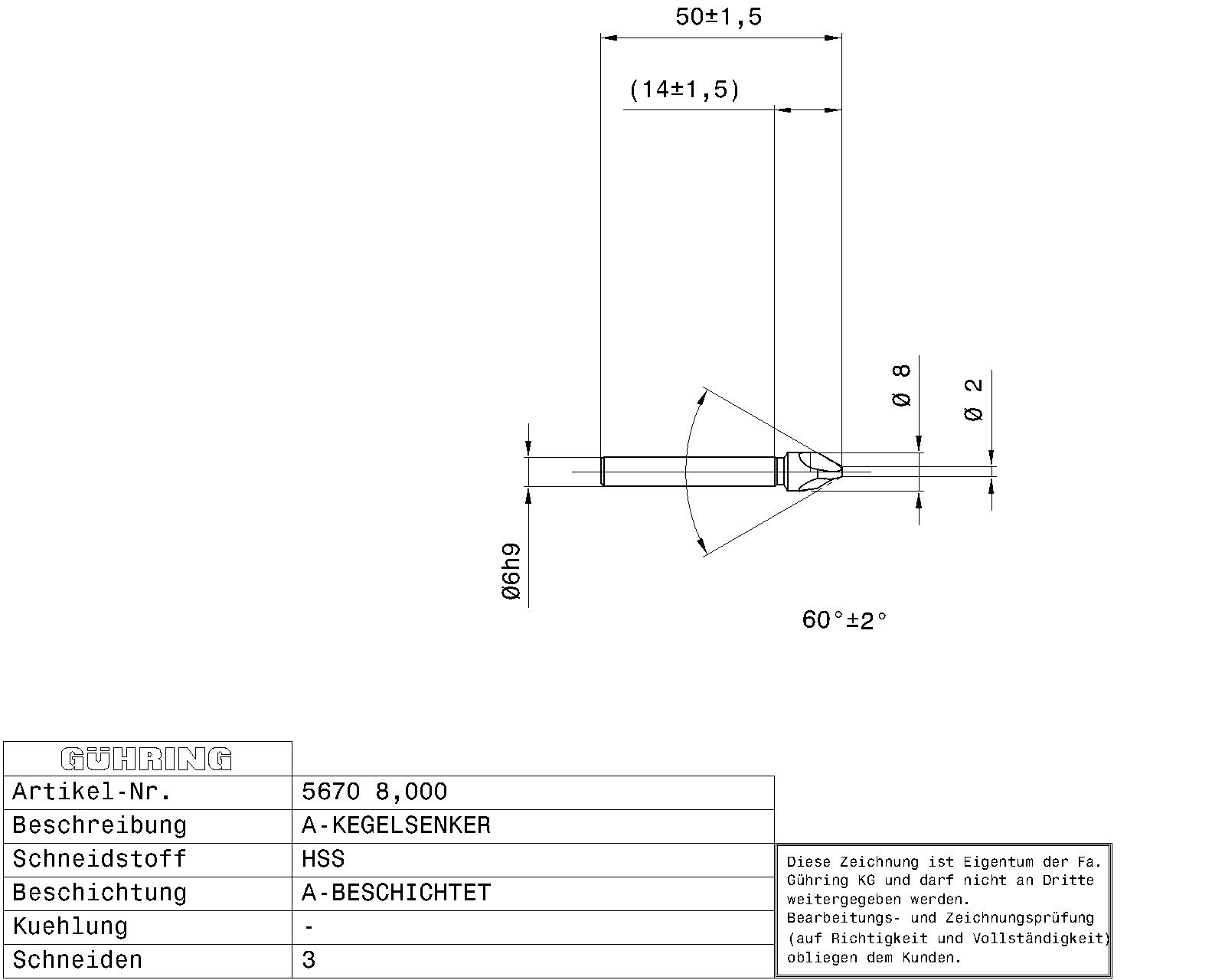 Guhring Countersink SpyroTec 60deg 8mm HSCO TiAl - Image 2