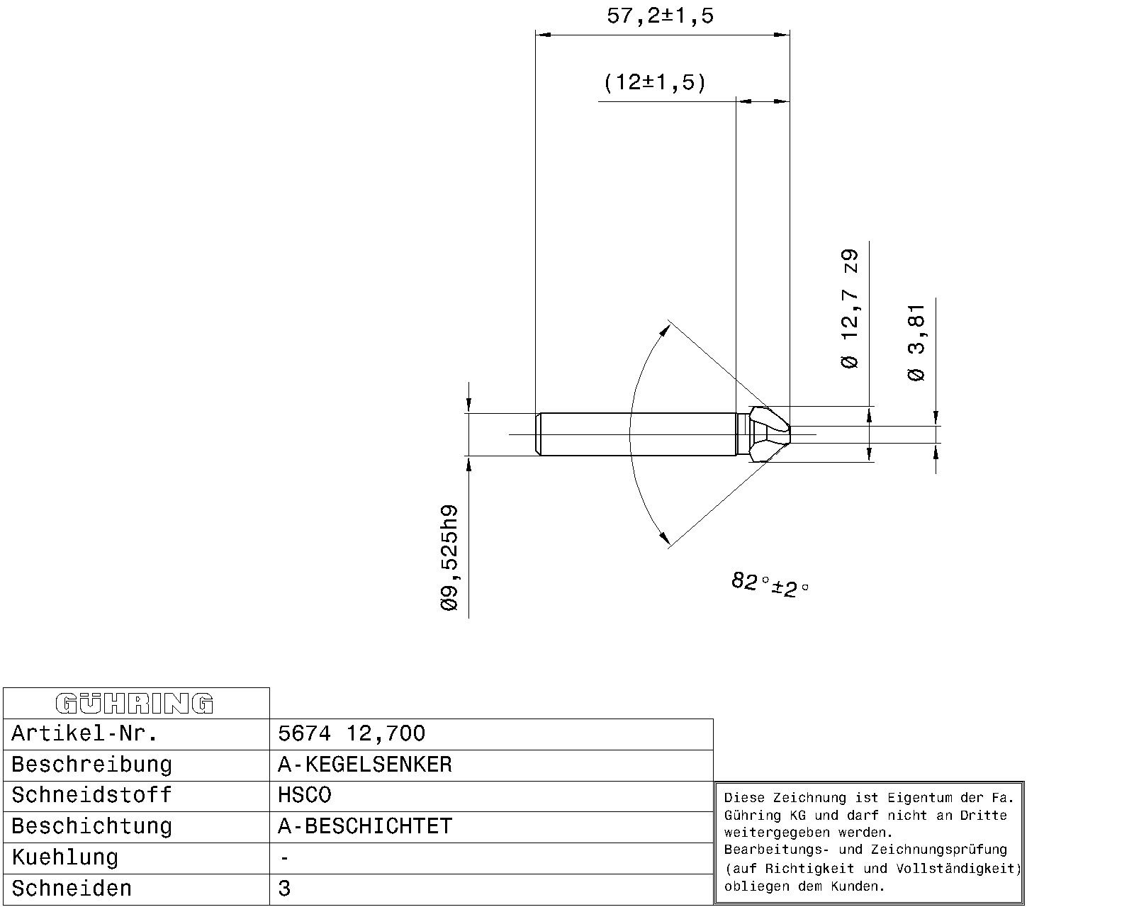 Guhring Countersink SpyroTec 82deg 1/2 HSCO TiAlN coated - Image 2