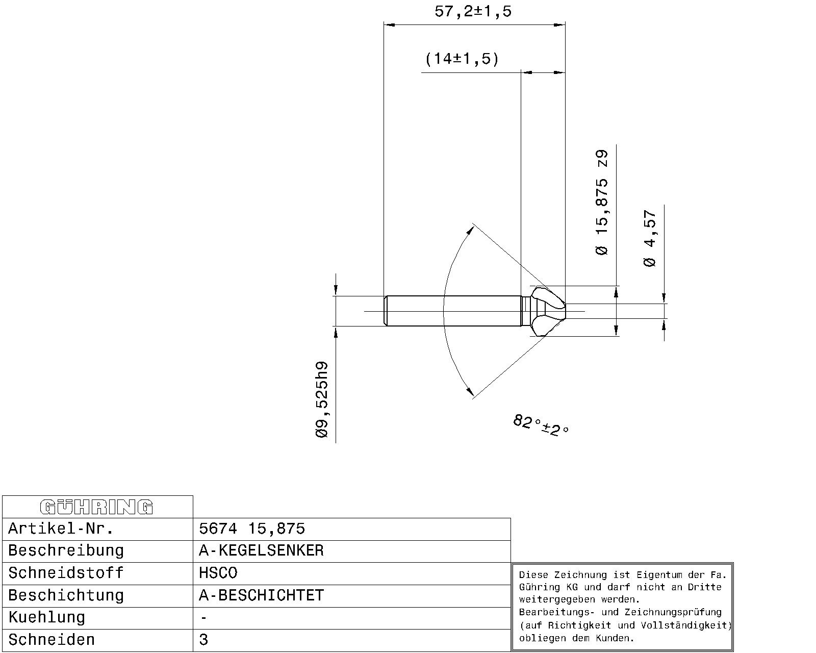 Guhring Countersink SpyroTec 82deg 5/8 HSCO TiAlN coated - Image 2