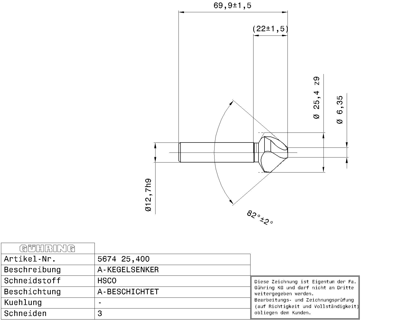 Guhring Countersink SpyroTec 82deg 1" HSCO TiAlN coated - Image 2