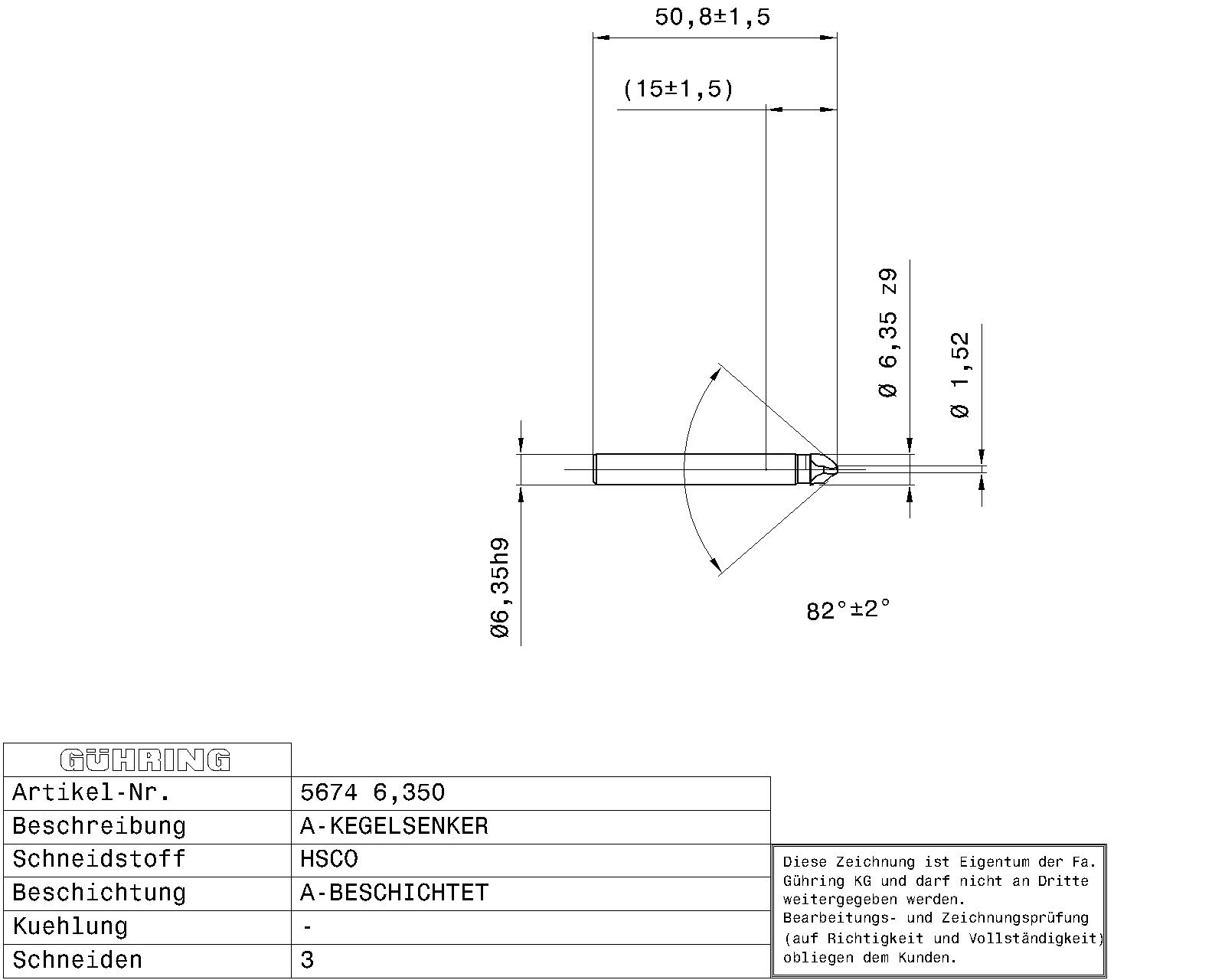 Guhring Countersink SpyroTec 82deg 1/4 HSCO TiAlN coated - Image 2