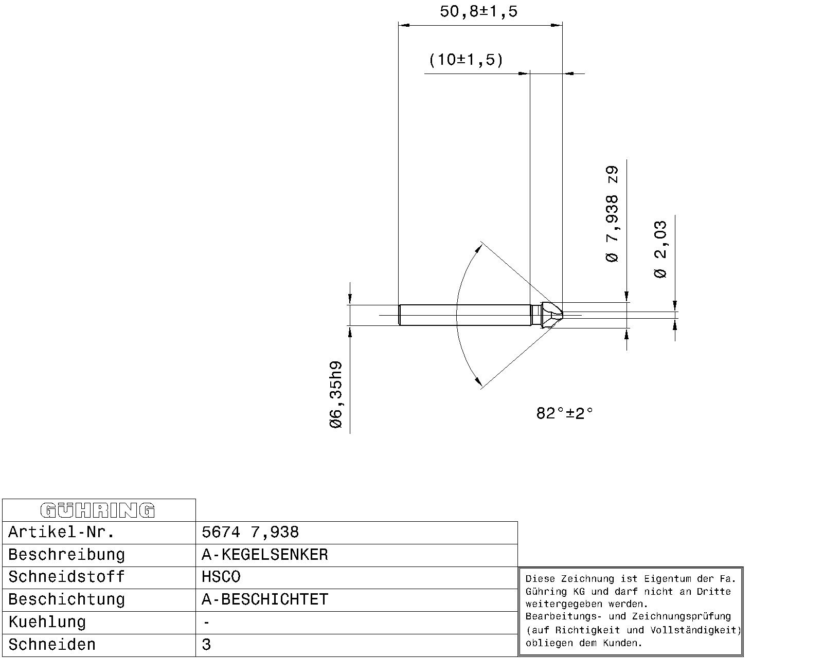 Guhring Countersink SpyroTec 82deg 5/16 HSCO TiAlN coated - Image 2