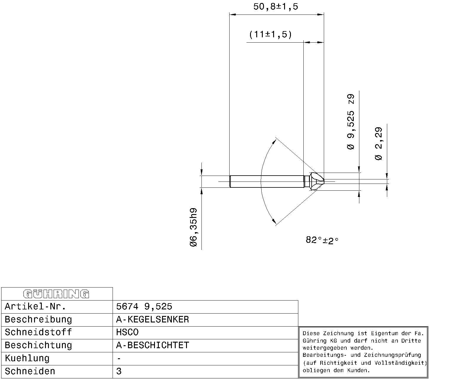 Guhring Countersink SpyroTec 82deg 3/8 HSCO TiAlN coated - Image 2