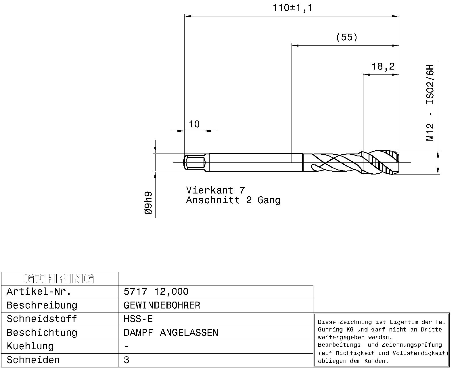 Guhring Metric M16 x 2.0 Spiral Flute Tap HSS-e GOLD Band For Blind holes Made in Germany - Image 4