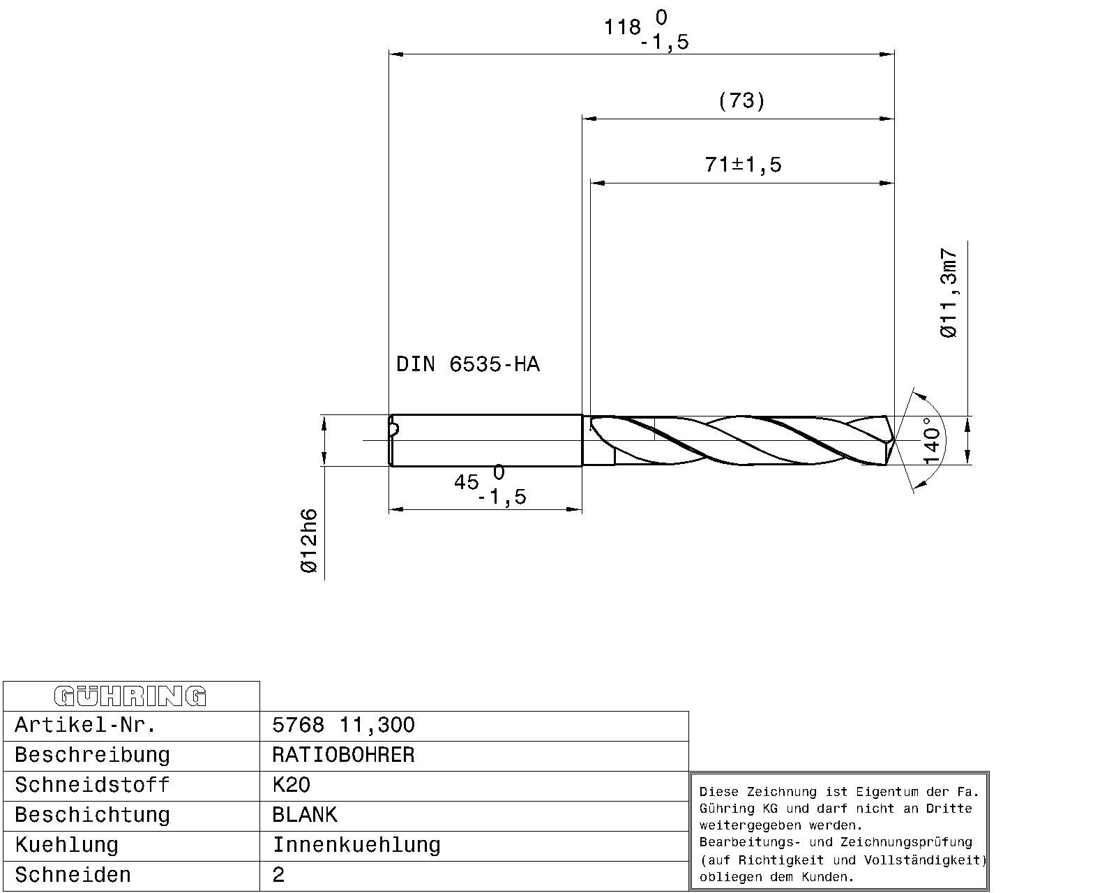 Guhring 5 x D Ratio Drill Thru Coolant Carbide RF100 A Polished For Aluminium - Image 2
