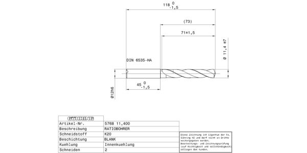 Guhring 5 x D Ratio Drill Thru Coolant Carbide RF100 A Polished For Aluminium - Image 2