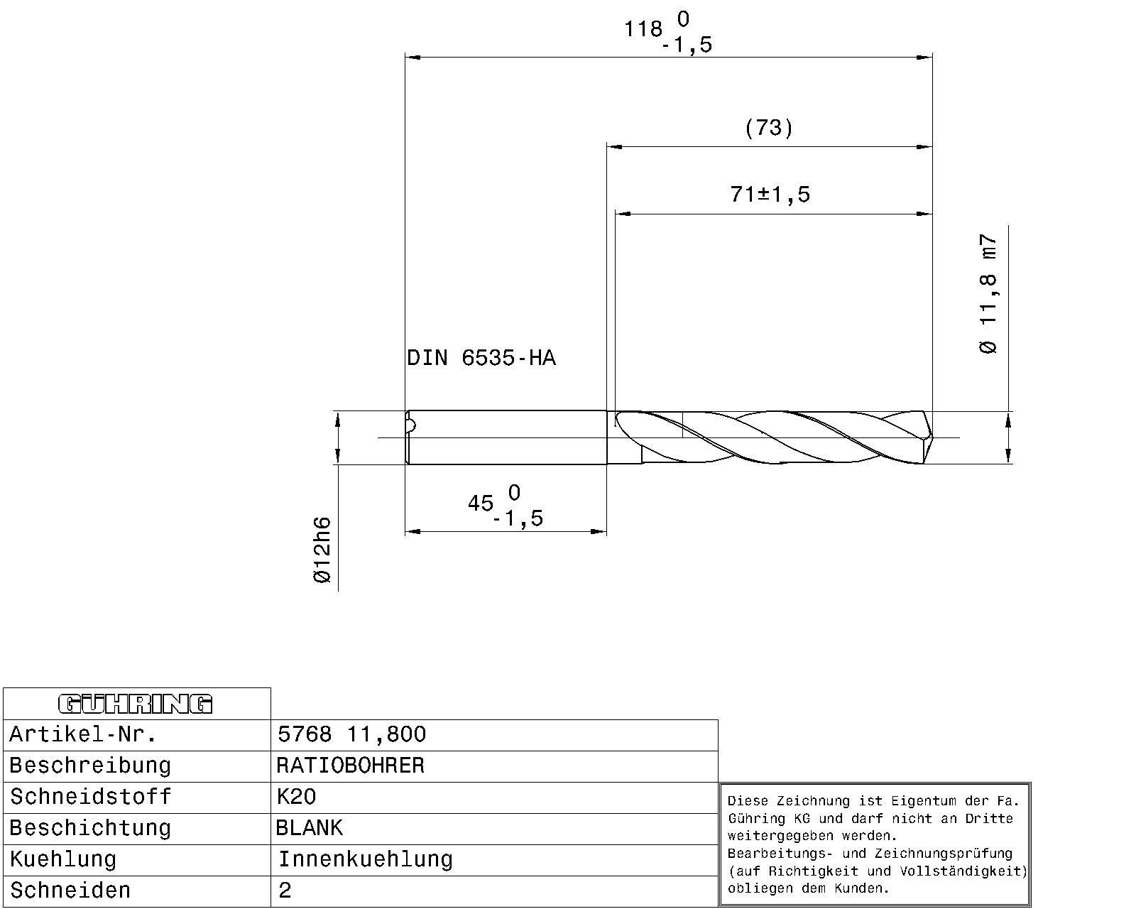 Guhring 5 x D Ratio Drill Thru Coolant Carbide RF100 A Polished For Aluminium - Image 2