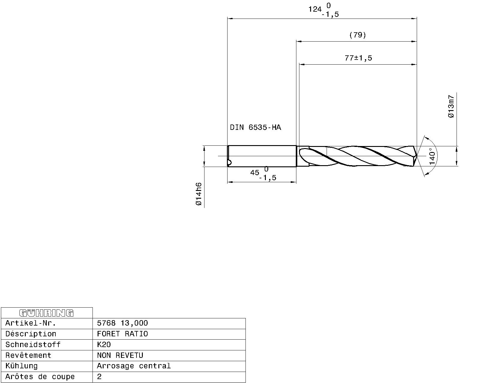 Guhring 5 x D Ratio Drill Thru Coolant Carbide RF100 A Polished For Aluminium - Image 2
