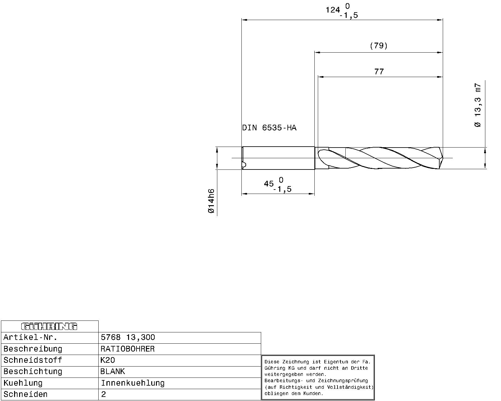 Guhring 5 x D Ratio Drill Thru Coolant Carbide RF100 A Polished For Aluminium - Image 2