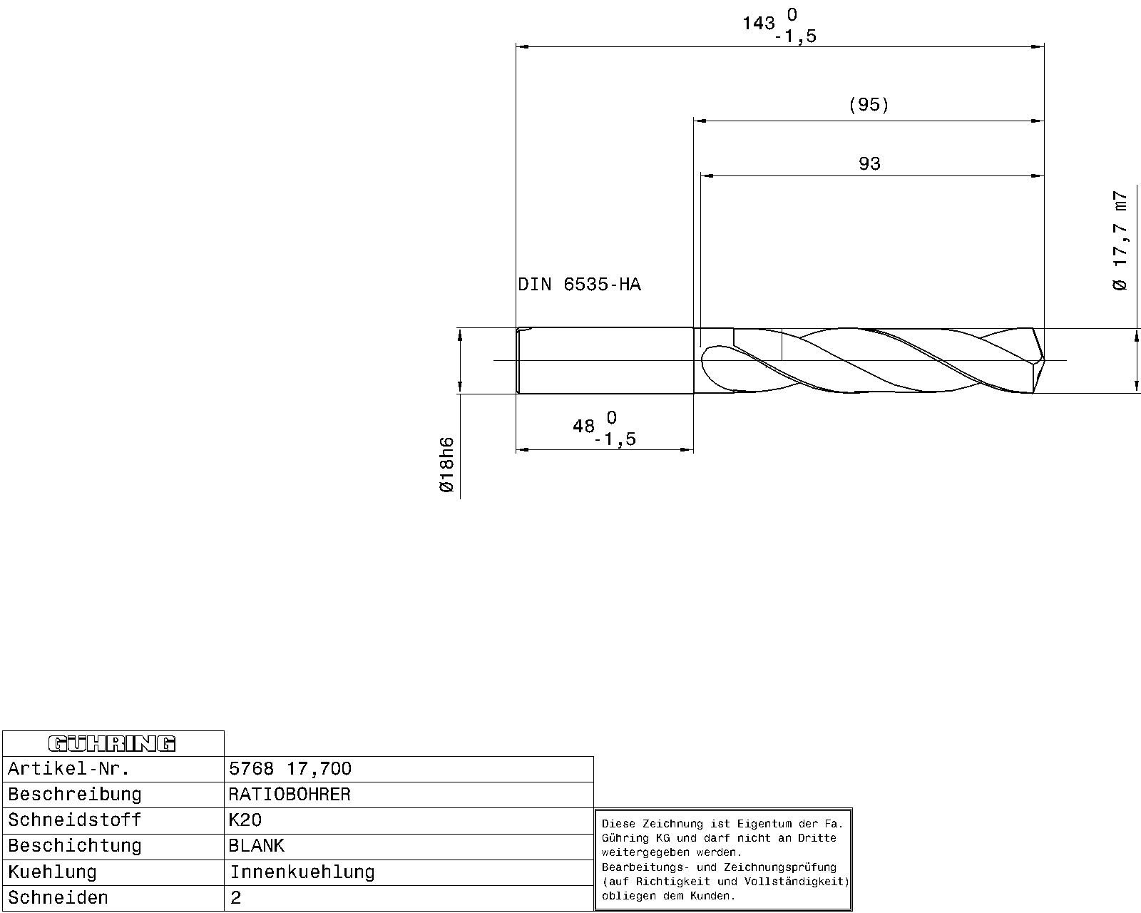 Guhring 5 x D Ratio Drill Thru Coolant Carbide RF100 A Polished For Aluminium - Image 2