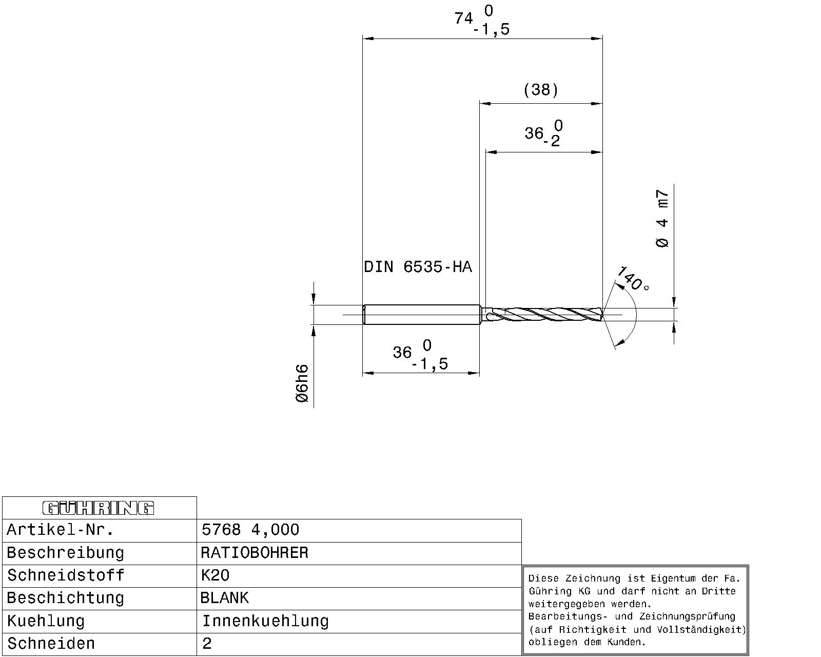 Guhring 5 x D Ratio Drill Thru Coolant Carbide RF100 A Polished For Aluminium - Image 2