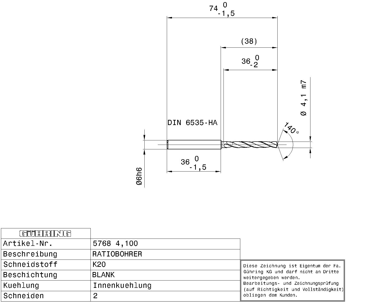 Guhring 5 x D Ratio Drill Thru Coolant Carbide RF100 A Polished For Aluminium - Image 2