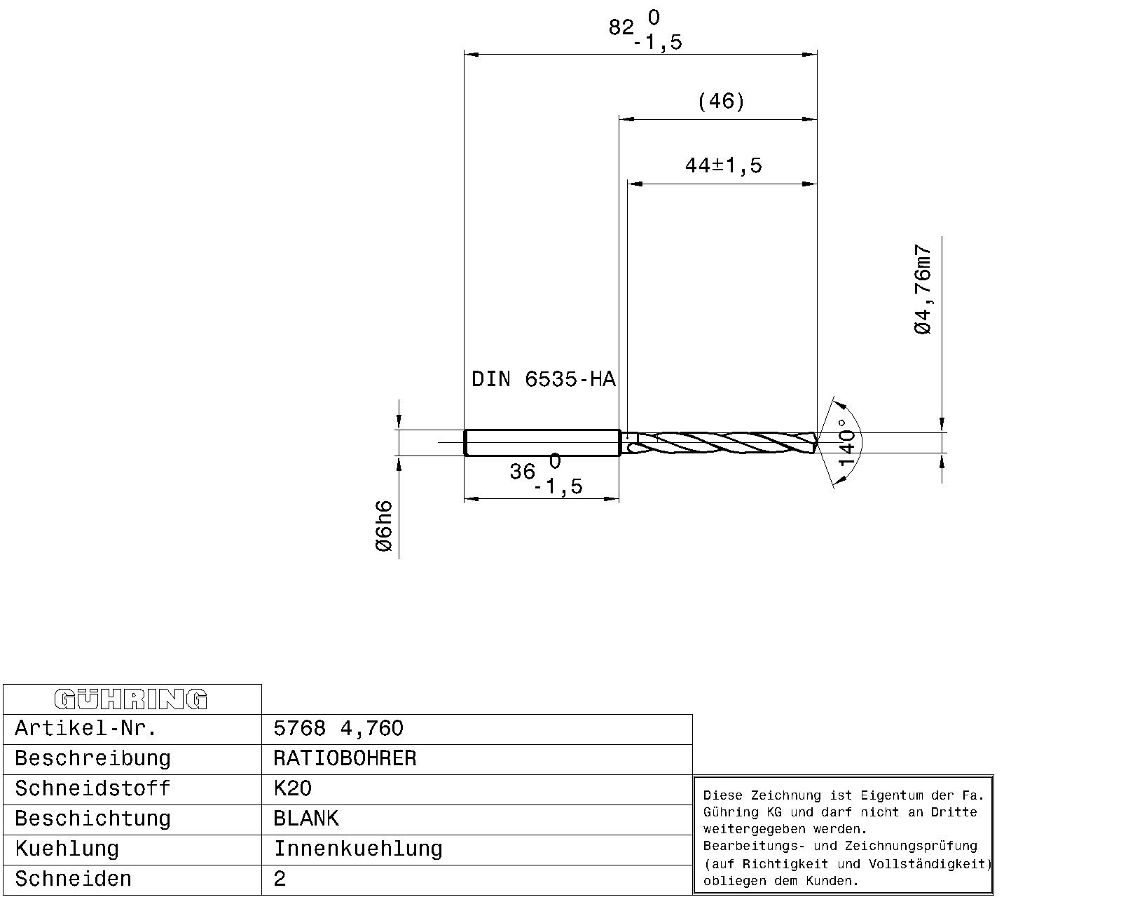 Guhring 5 x D Ratio Drill Thru Coolant Carbide RF100 A Polished For Aluminium 3/16 - Image 2