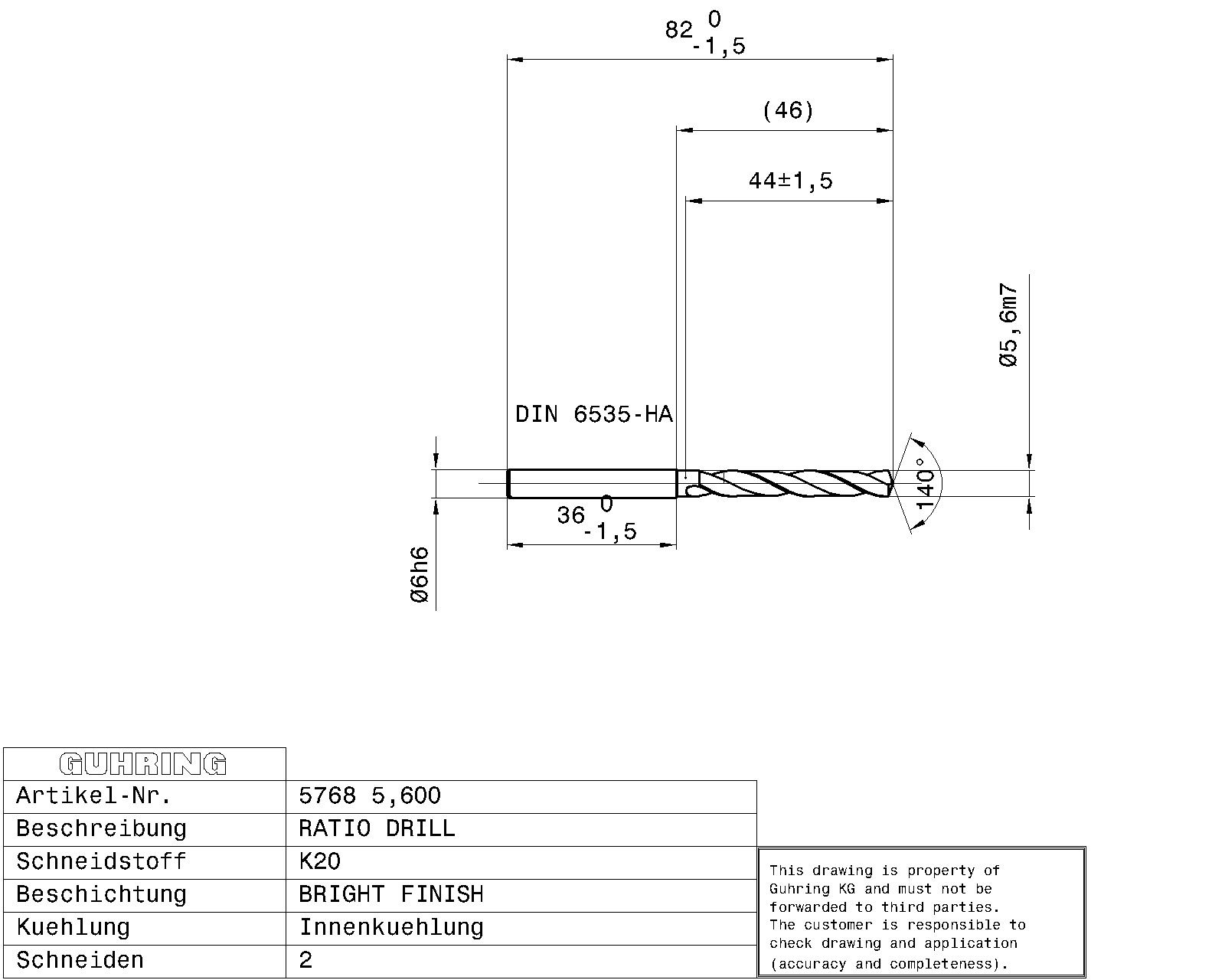 Guhring 5 x D Ratio Drill Thru Coolant Carbide RF100 A Polished For Aluminium - Image 2