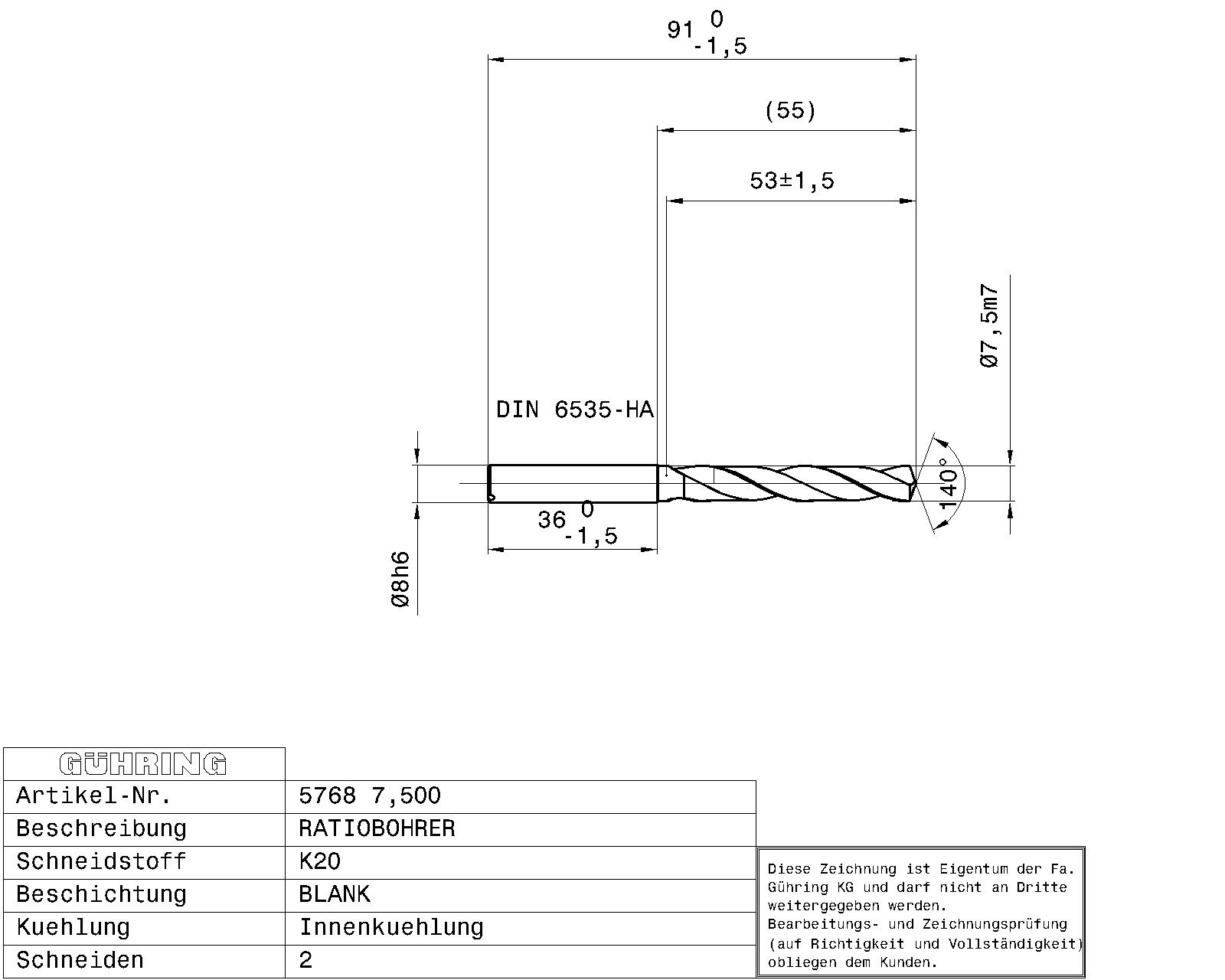Guhring 5 x D Ratio Drill Thru Coolant Carbide RF100 A Polished For Aluminium - Image 2