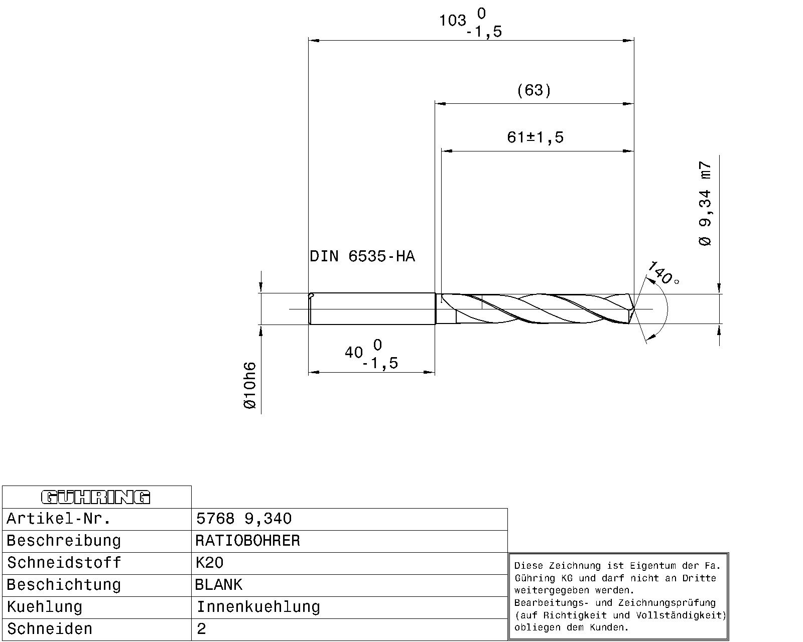 Guhring 5 x D Ratio Drill Thru Coolant Carbide RF100 A Polished For Aluminium - Image 2