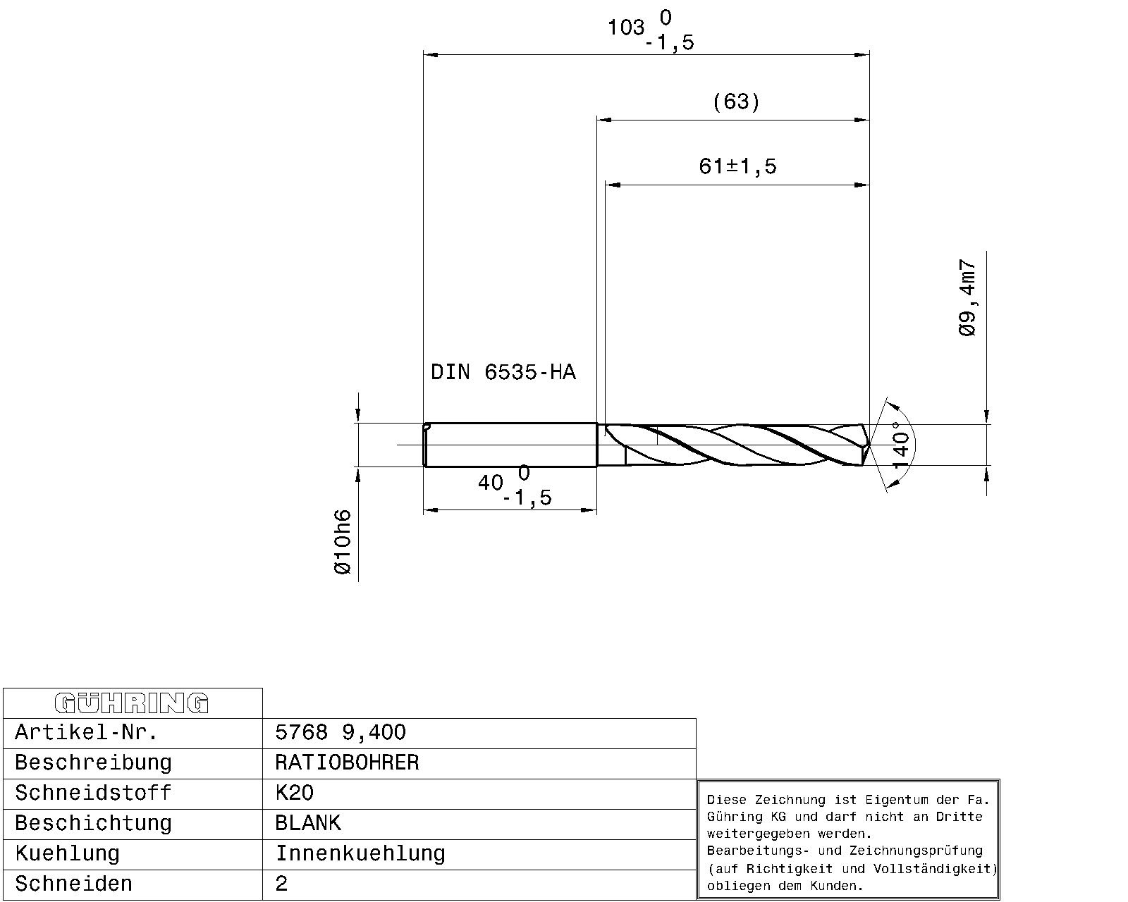 Guhring 5 x D Ratio Drill Thru Coolant Carbide RF100 A Polished For Aluminium - Image 2