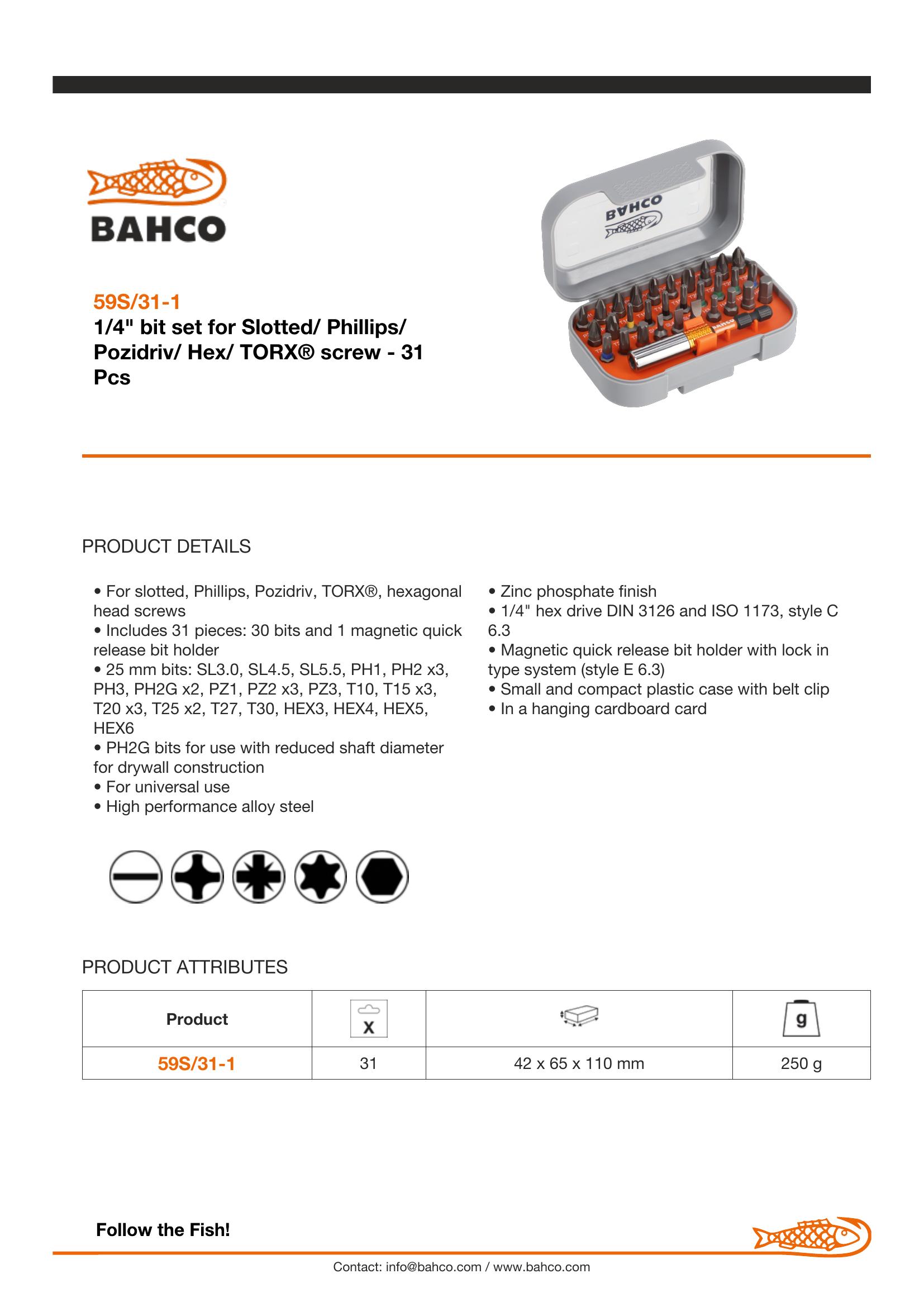 Bahco 31 piece Bit Set. Set contains: PH, PZ, TR, HEX & SL - Image 5