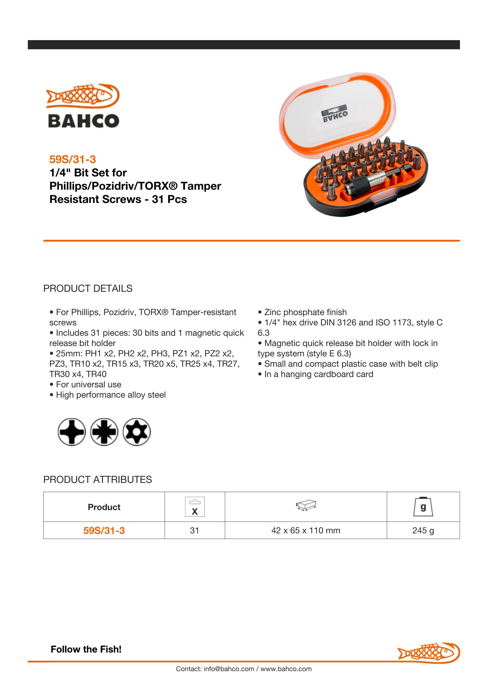 Bahco 31 piece Bit Set. Set contains: PH, PZ, TR - Image 5