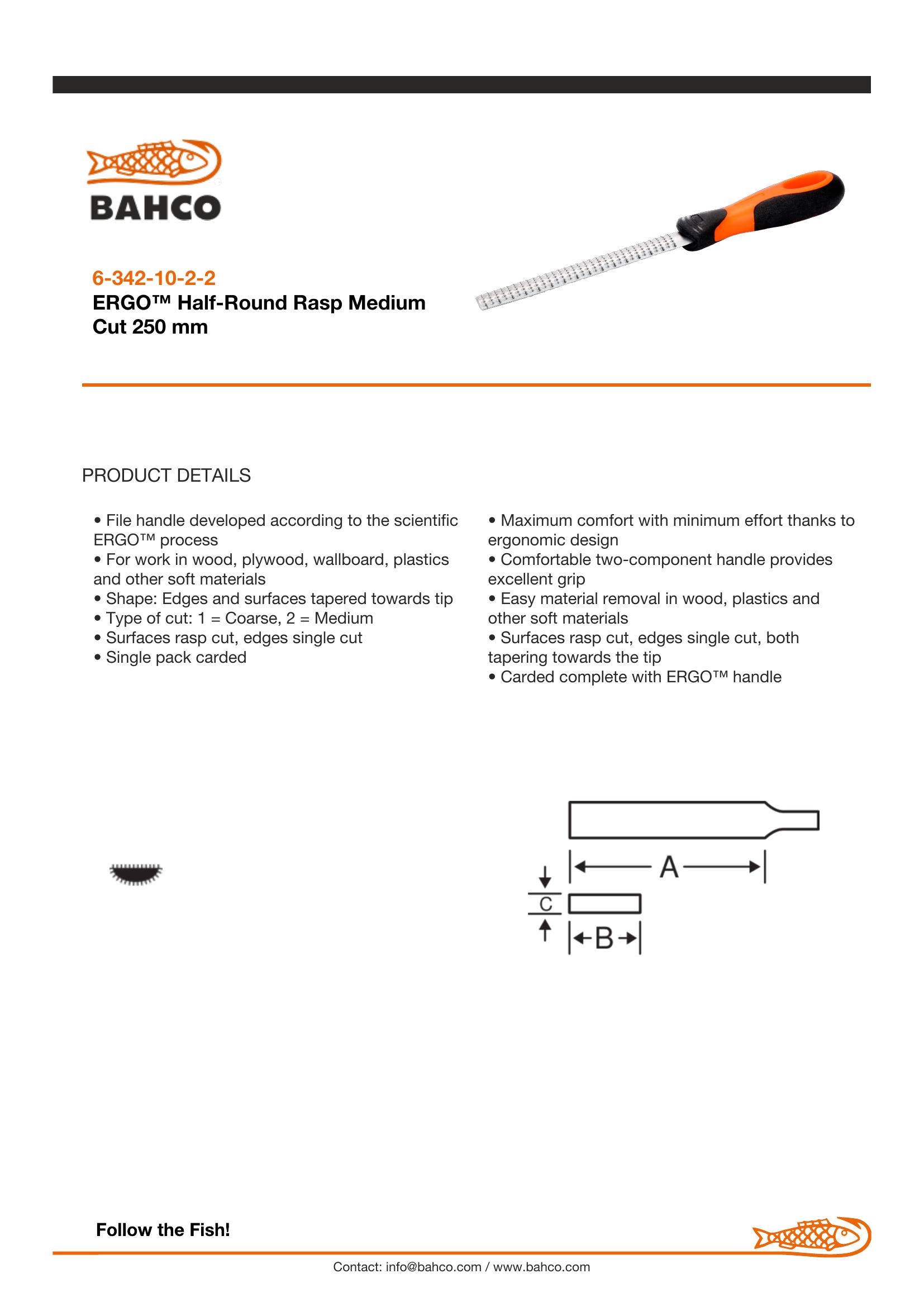 Bahco Half round rasp, 10", 25cm, 2nd cut, ergo handle - Image 4
