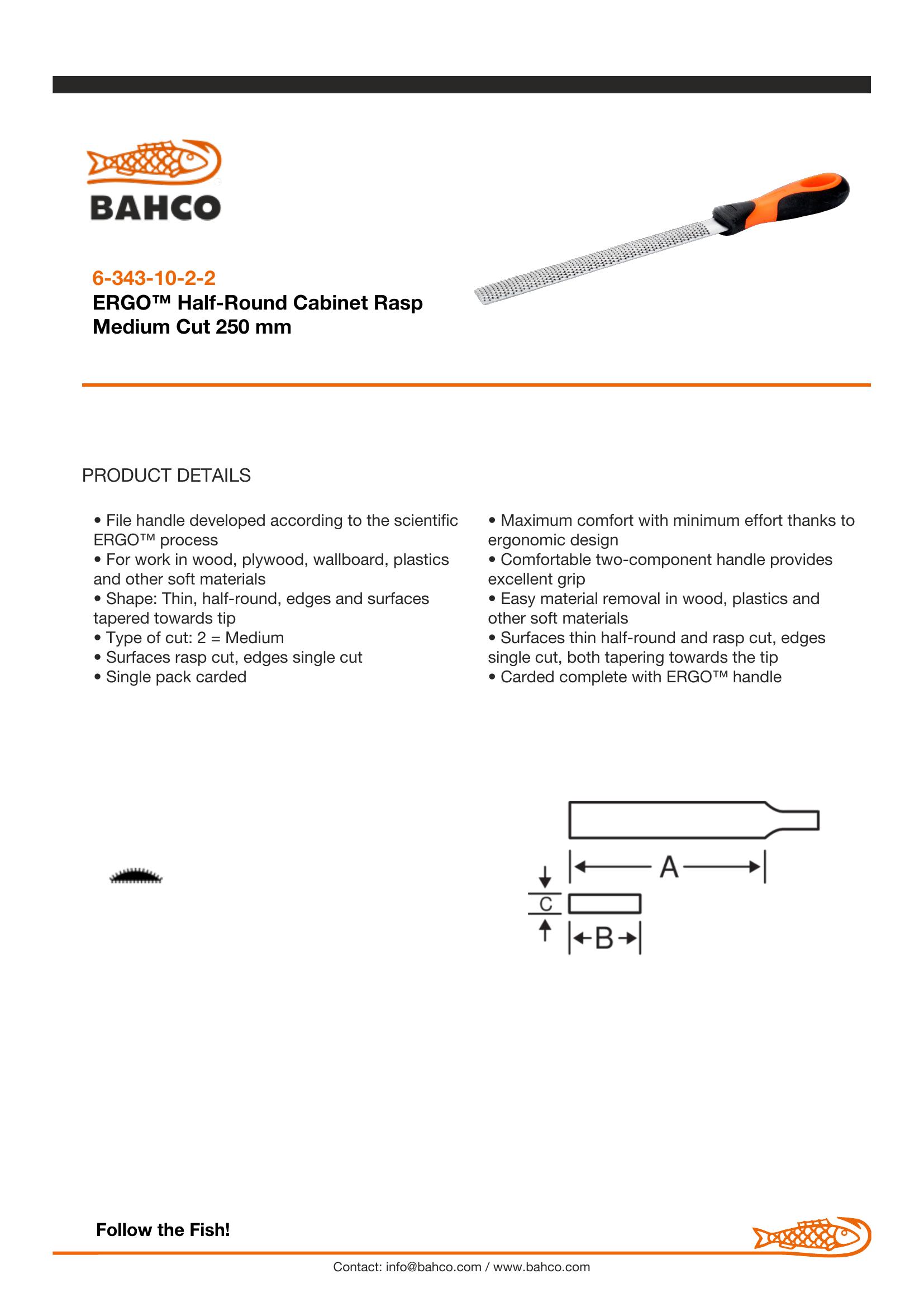 Bahco Cabinet half round rasp, 10", 25cm, 2nd cut, ergo handle - Image 5