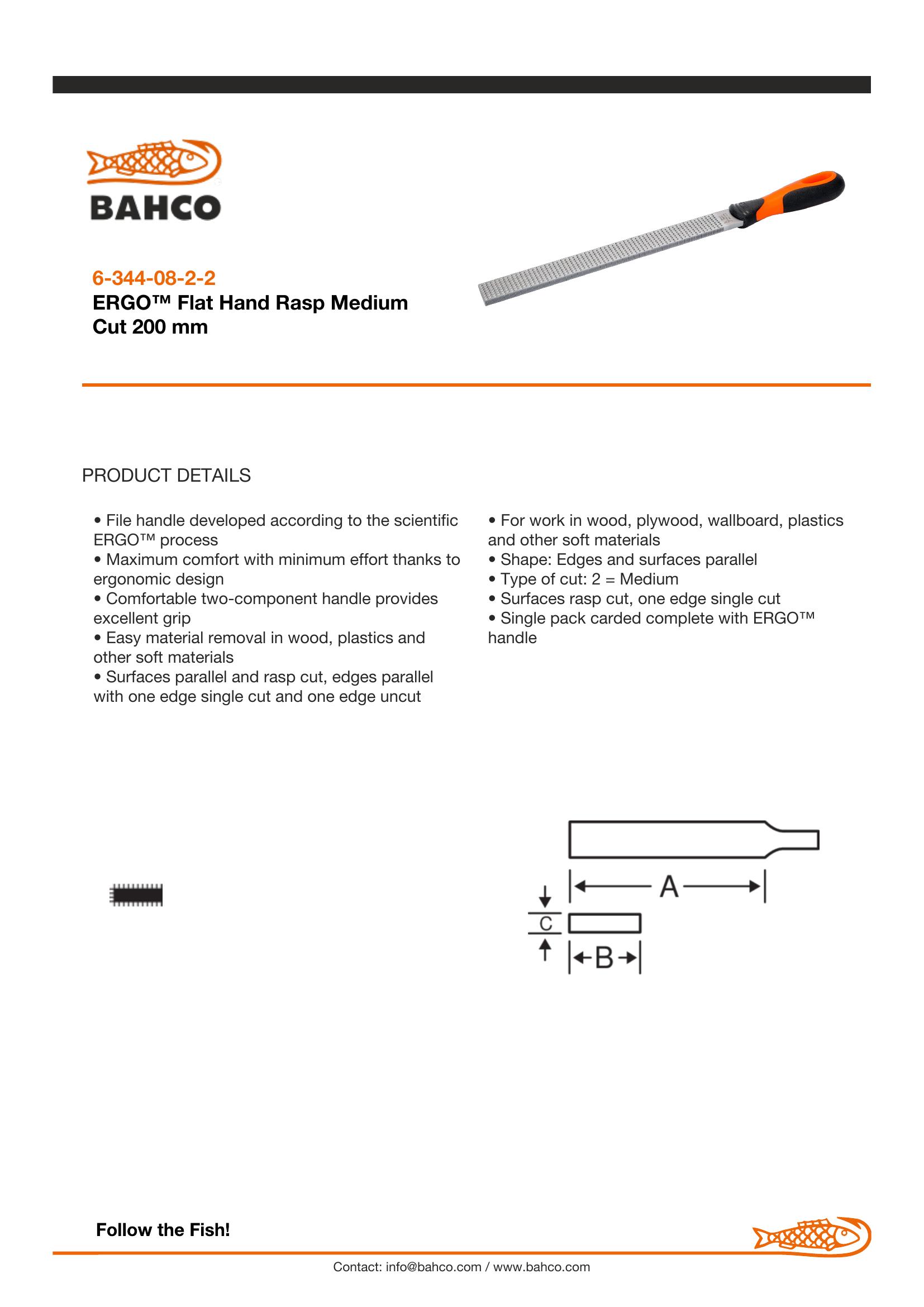 Bahco Flat rasp, 8", 20cm, 2nd cut, ergo handle - Image 4