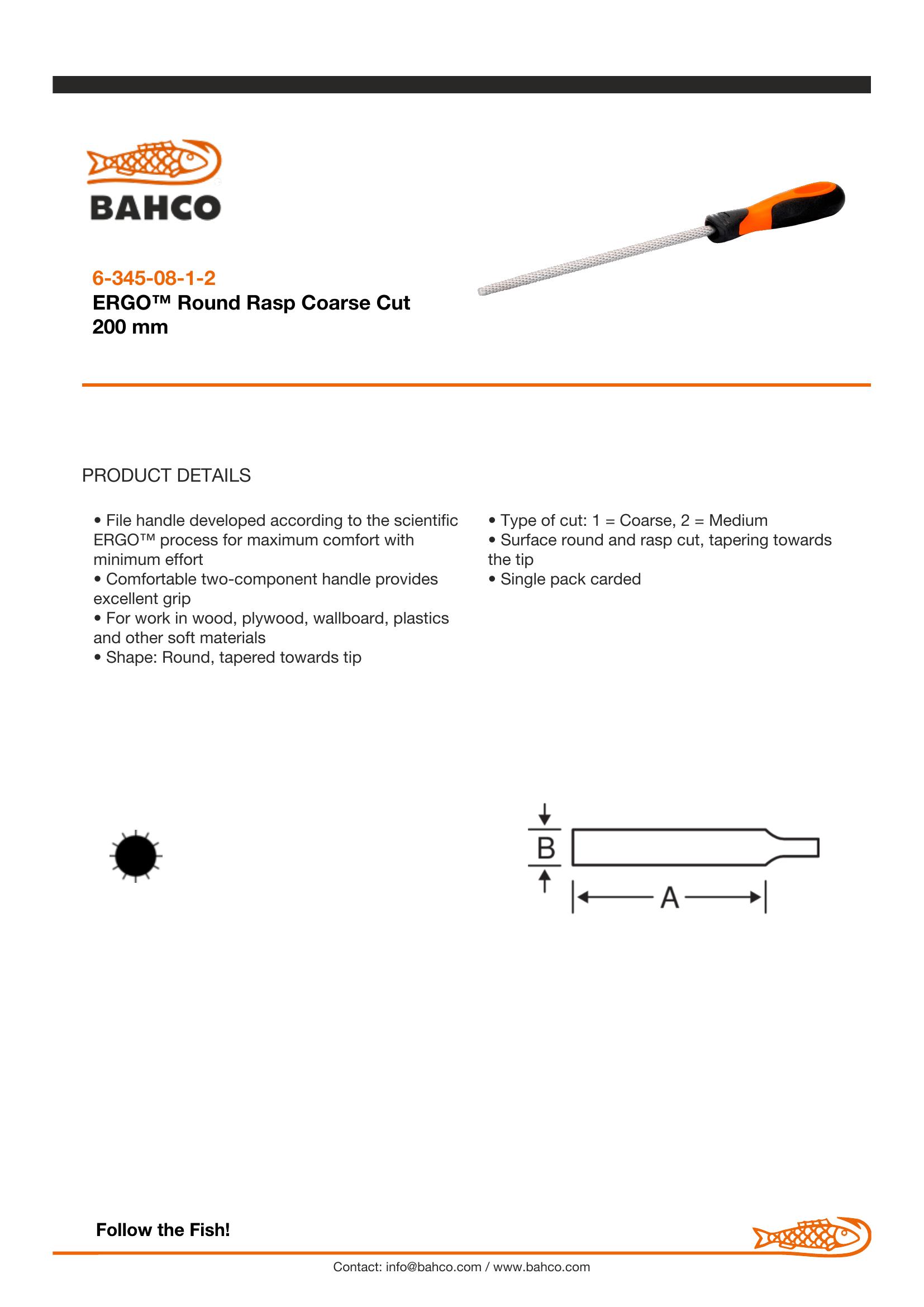 Bahco Round rasp, 8", 20cm, bastard cut, ergo handle - Image 4