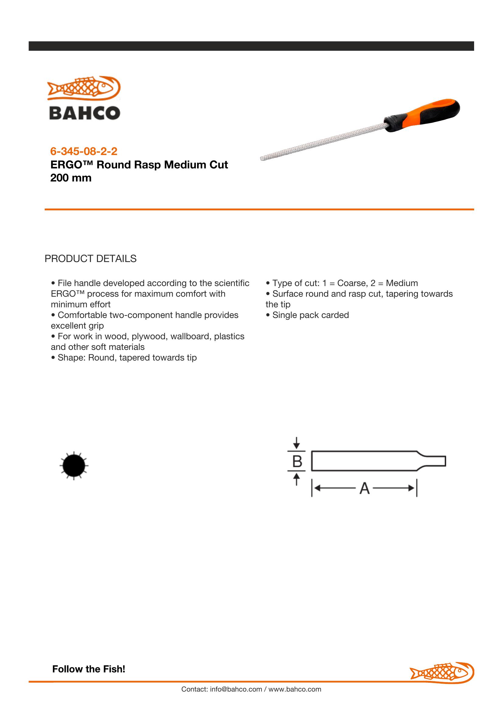 Bahco Round rasp, 8", 20cm, 2nd cut, ergo handle - Image 4