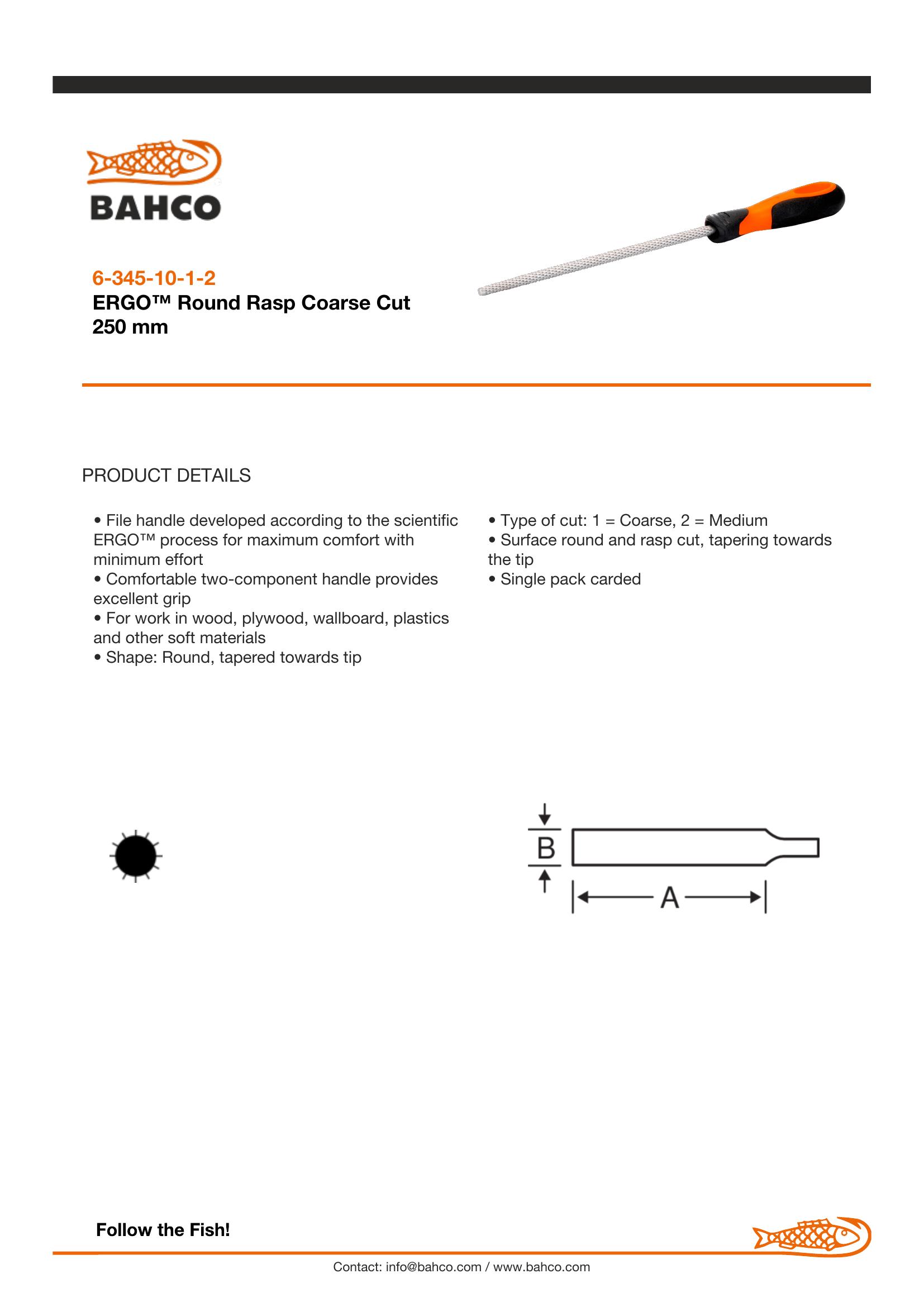 Bahco Round rasp,10", 25cm, bastard cut, ergo handle - Image 4