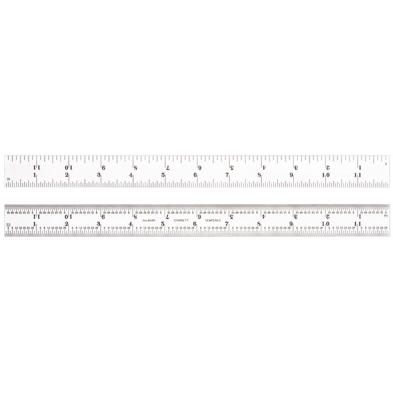 Starrett RULE 12IN 4R REGULAR FINISH STEEL 604R-12 Spring Tempered Steel Rule with Inch Graduations