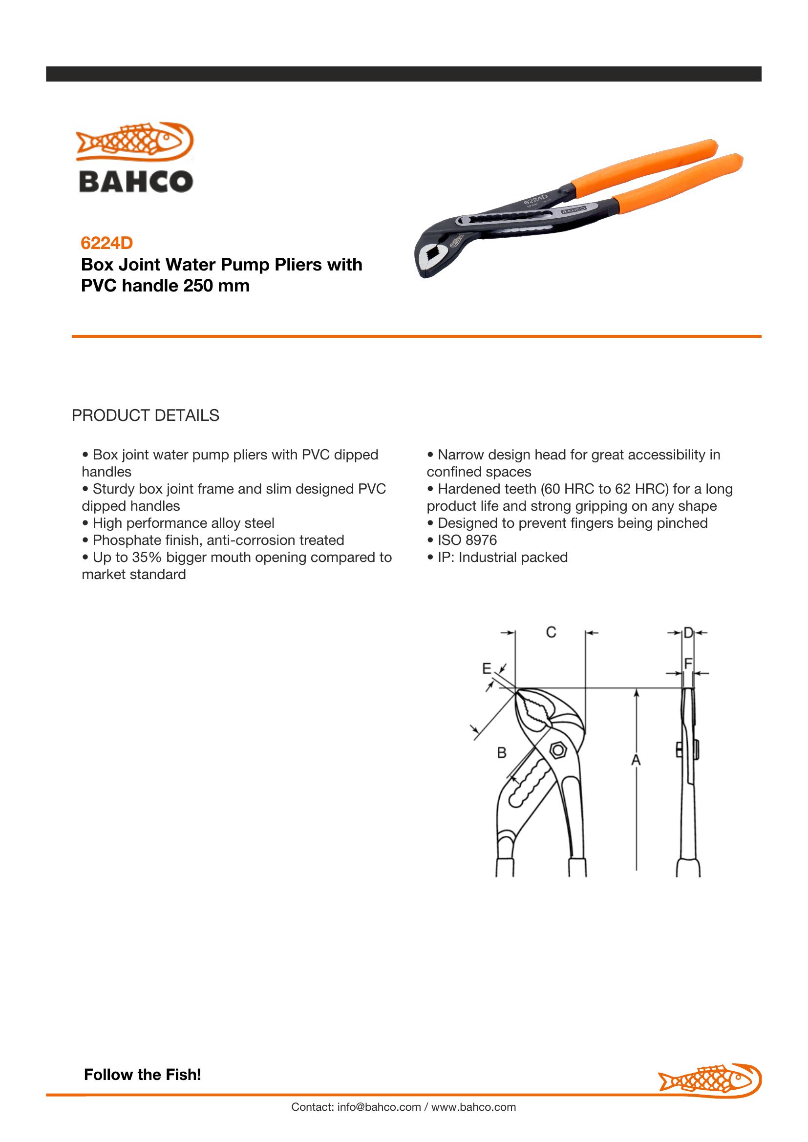 Bahco Box Joint Water Pump Pliers with PVC handle 250 mm - Image 6