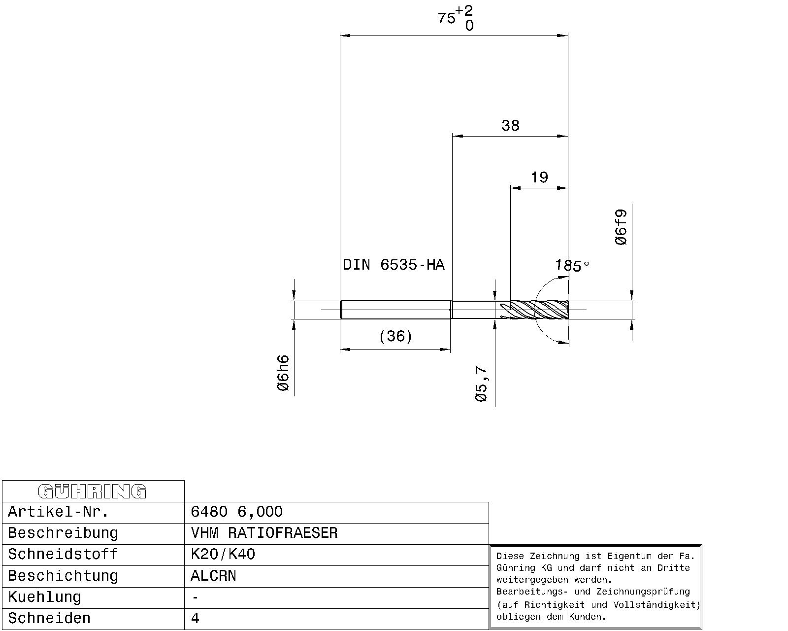 Guhring Carbide End Mill 4 Flute RF100 Sharp AlCrN Coated Long - Image 2