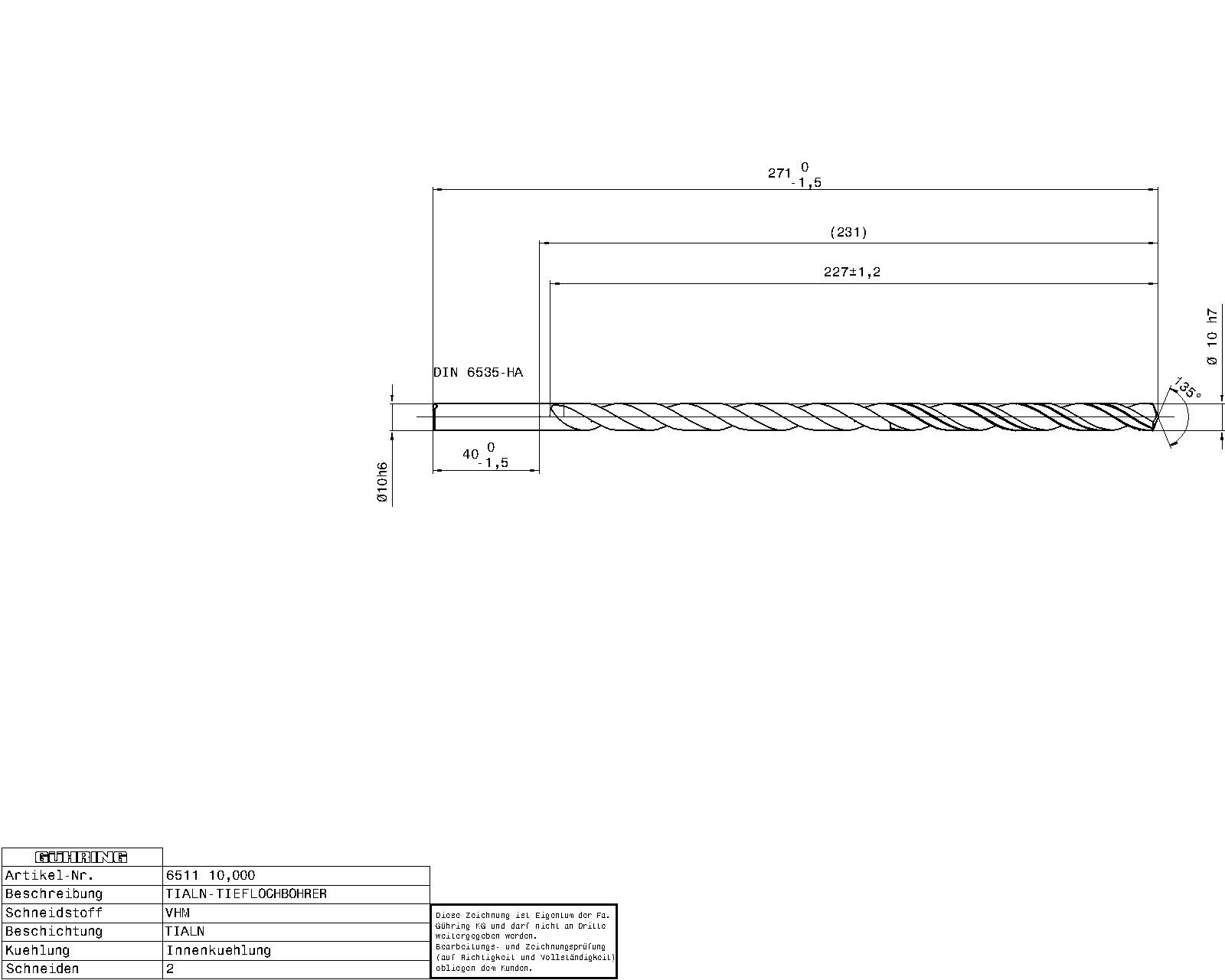 Guhring 20 x D ratio drill thru cool Carbide Fire Coated - Image 2