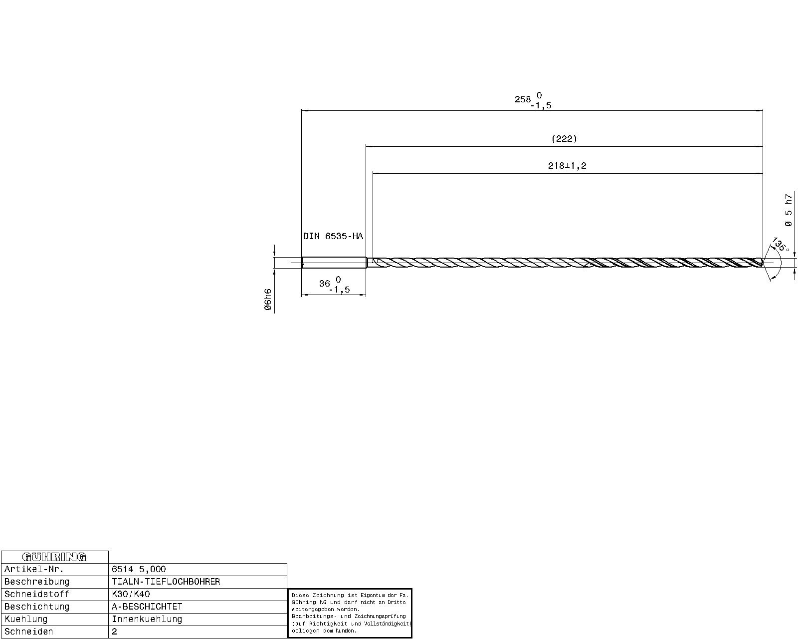 Guhring Ratio Drill 40 x D Solid Carbide with IC - Image 2