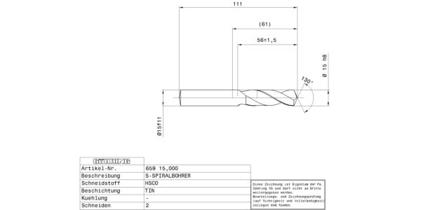 Guhring Stub drill HSCO TiN Coated - Image 2