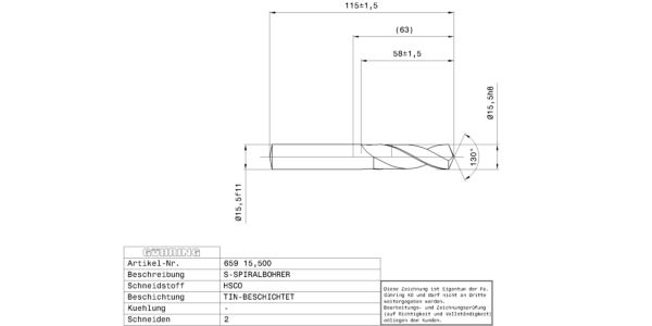 Guhring Stub drill HSCO TiN Coated - Image 2