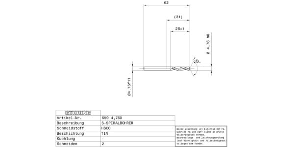 Guhring Stub drill HSCO TiN Coated 3/16 - Image 2