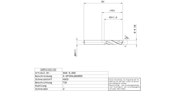 Guhring Stub drill HSCO TiN Coated - Image 2
