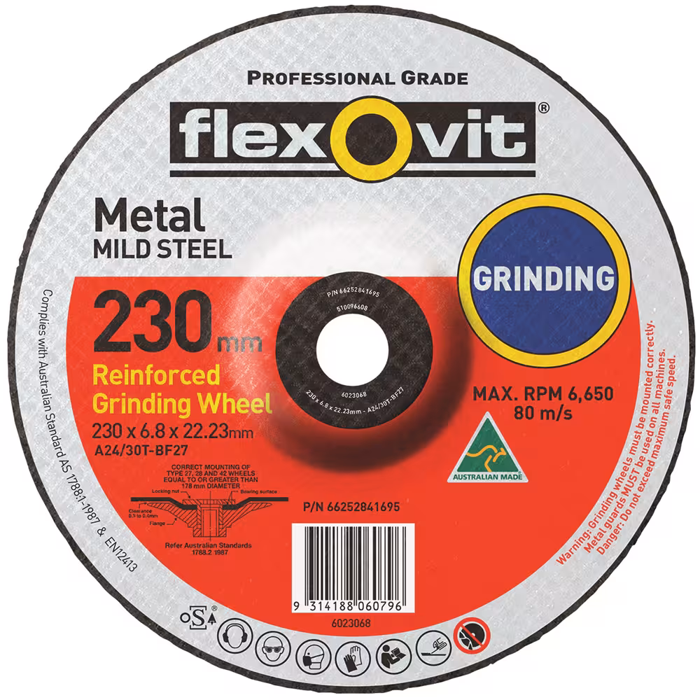 FLEXOVIT 230 x 6.8 x 22.23mm A24/30T METAL DEPRESSED CENTRE GRINDING - GENERAL PURPOSE