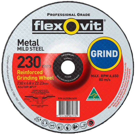 FLEXOVIT 230 x 6.8 x 22.3mm A24/30P METAL DEPRESSED CENTRE GRINDING - GENERAL PURPOSE