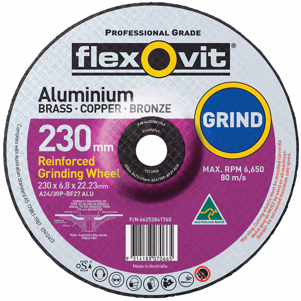 FLEXOVIT 230 x 6.8 x 22.2mm A24/30P ALUMINIUM DEPRESSED CENTRE GRINDING