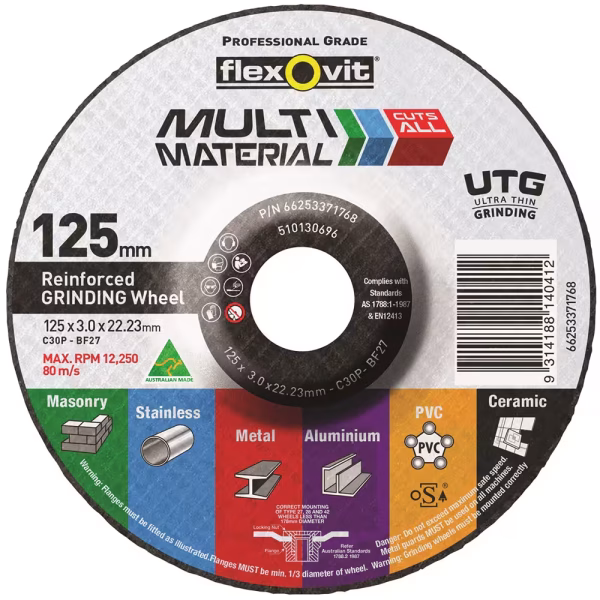 125 x 3.0 x 22.23mm C30/2P ULTRA THIN MULTI MATERIAL DEPRESSED CENTRE GRINDING