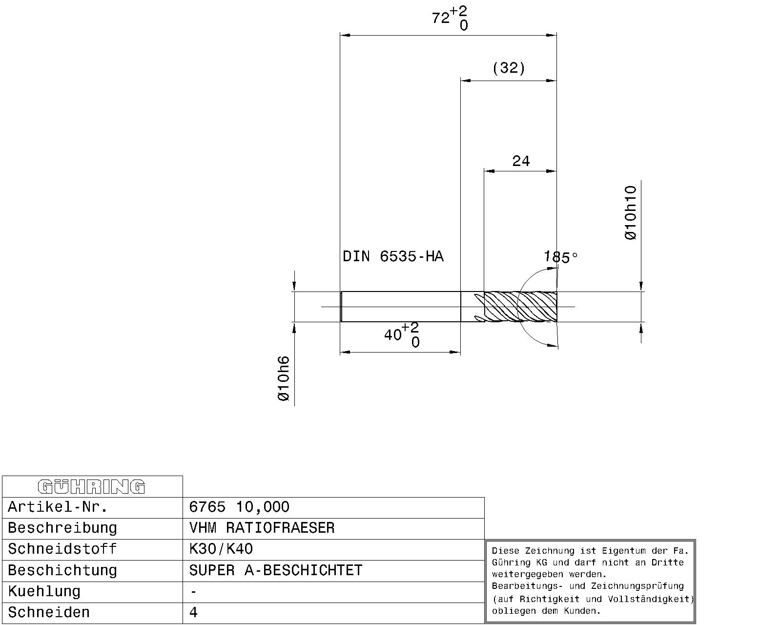 Guhring SOL.CARBIDE RF100 SPEED END MILL SUPER A GUHRING STD. 4-FLUTE 48° HELIX R.H. HA-SHANK - Image 2