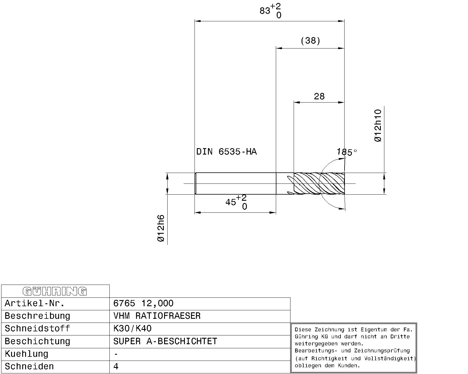 Guhring SOL.CARBIDE RF100 SPEED END MILL SUPER A GUHRING STD. 4-FLUTE 48° HELIX R.H. HA-SHANK - Image 2