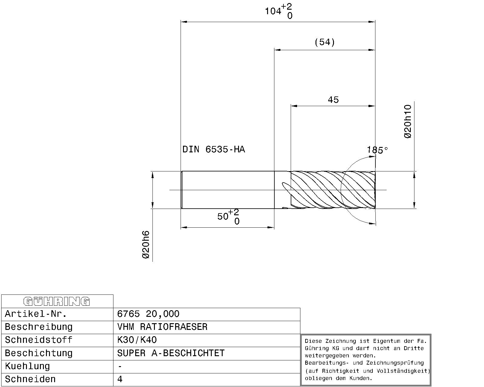 Guhring SOL.CARBIDE RF100 SPEED END MILL SUPER A GUHRING STD. 4-FLUTE 48° HELIX R.H. HA-SHANK - Image 2