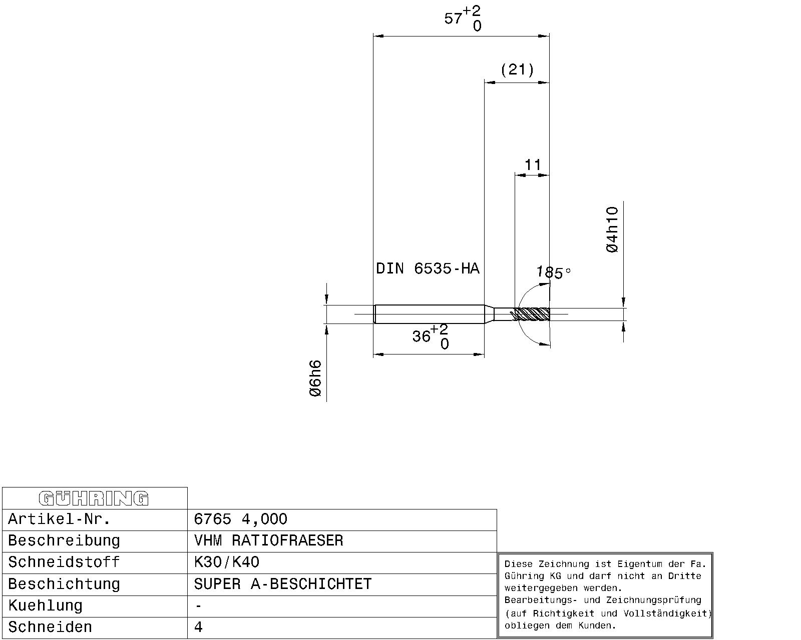 Guhring SOL.CARBIDE RF100 SPEED END MILL SUPER A GUHRING STD. 4-FLUTE 48° HELIX R.H. HA-SHANK - Image 2