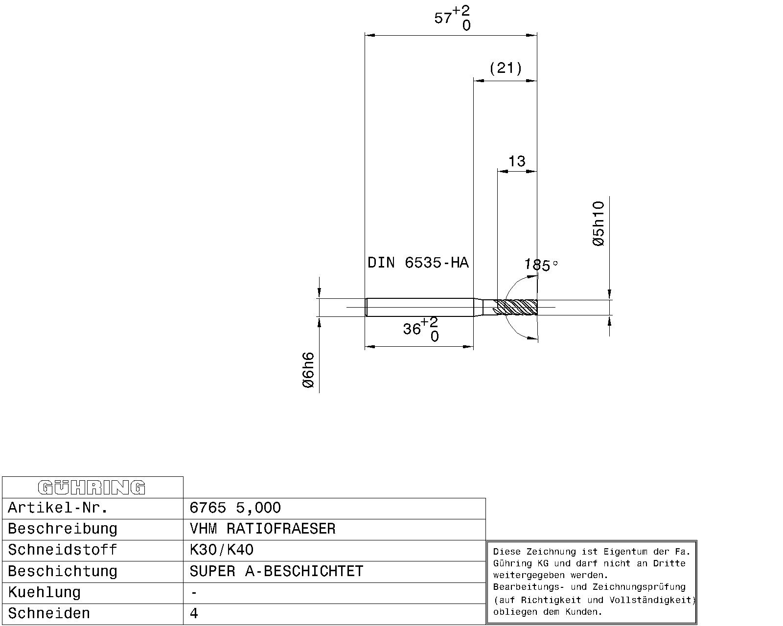 Guhring SOL.CARBIDE RF100 SPEED END MILL SUPER A GUHRING STD. 4-FLUTE 48° HELIX R.H. HA-SHANK - Image 2